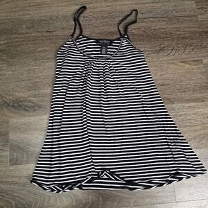 White House Black Market Womens XXS Cami Top Black White Striped Chain Detail
